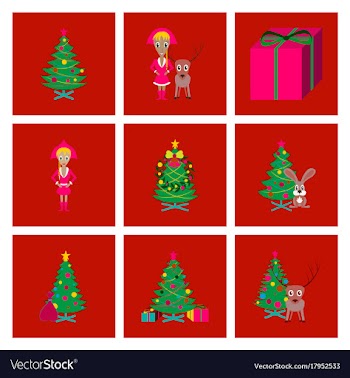 Assembly flat christmas tree deer rabbit champagne vector image