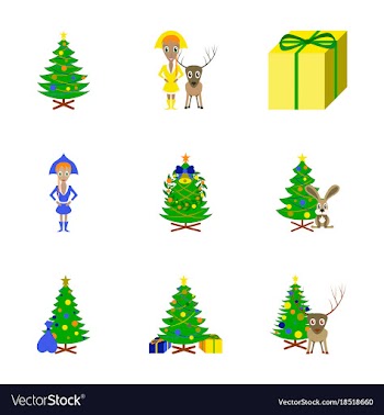 Assembly flat christmas tree deer rabbit champagne vector image