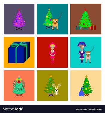 Assembly flat christmas tree deer rabbit champagne vector image