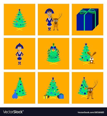 Assembly flat christmas tree deer rabbit champagne vector image