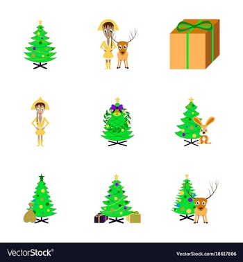Assembly flat christmas tree deer rabbit champagne vector image