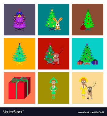 Assembly flat christmas tree deer rabbit champagne vector image