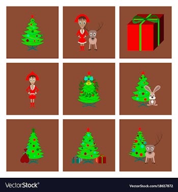 Assembly flat christmas tree deer rabbit champagne vector image