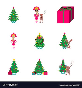 Assembly flat christmas tree deer rabbit champagne vector image