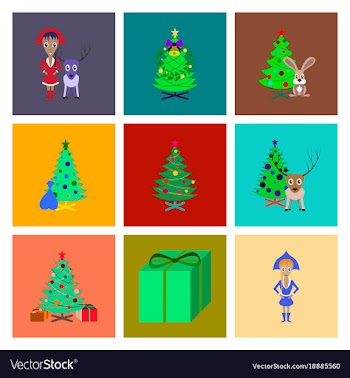 Assembly flat christmas tree deer rabbit champagne vector image