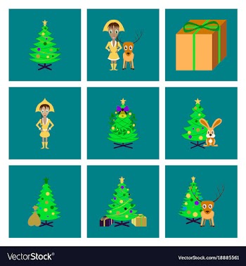 Assembly flat christmas tree deer rabbit champagne vector image