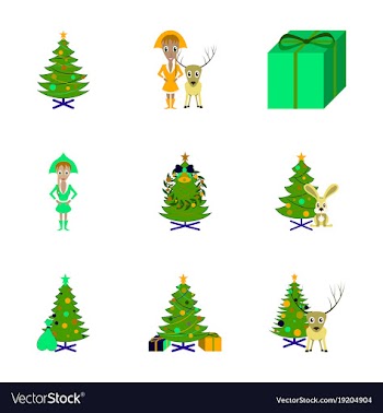 Assembly flat christmas tree deer rabbit champagne vector image
