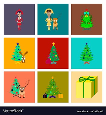 Assembly flat christmas tree deer rabbit champagne vector image
