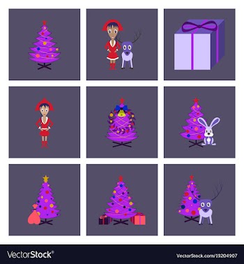 Assembly flat christmas tree deer rabbit champagne vector image