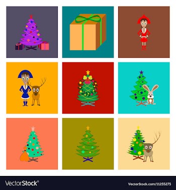 Assembly flat Christmas Tree deer vector image