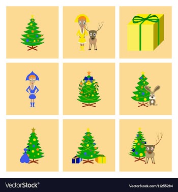 Assembly flat Christmas Tree deer vector image