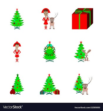 Assembly flat Christmas Tree deer vector image