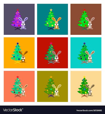 Assembly flat christmas tree rabbit vector image