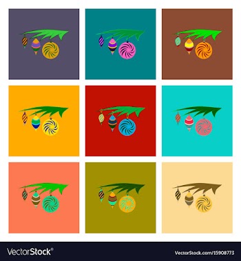 Assembly flat christmas tree toys vector image