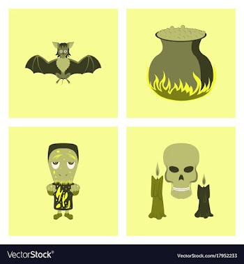 Assembly flat cute bat potion cauldron candle vector image