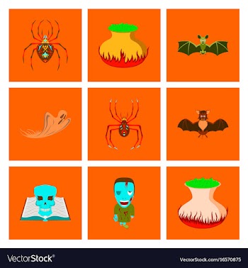 Assembly flat cute bat spider book skull ghost vector image