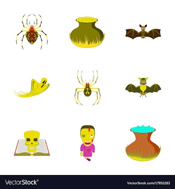 Assembly flat cute bat spider book skull ghost vector image