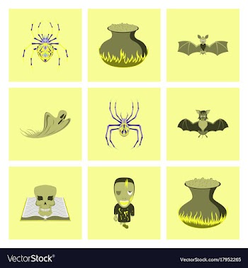 Assembly flat cute bat spider book skull ghost vector image