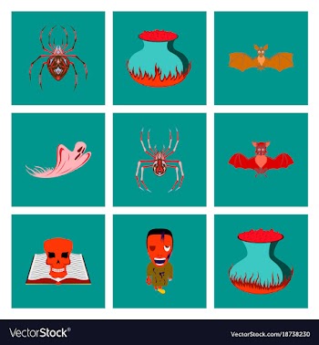 Assembly flat cute bat spider book skull ghost vector image