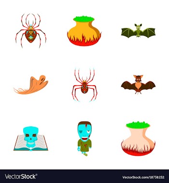 Assembly flat cute bat spider book skull ghost vector image