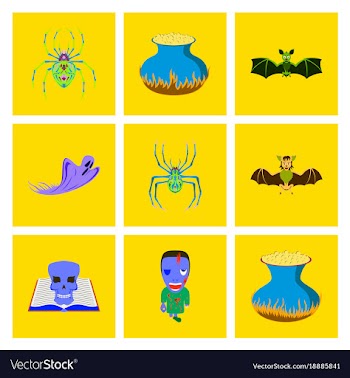 Assembly flat cute bat spider book skull ghost vector image