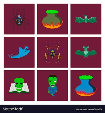Assembly flat cute bat spider book vector image