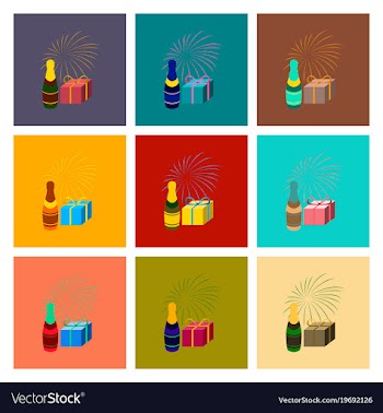 Assembly flat fireworks champagne gift vector image