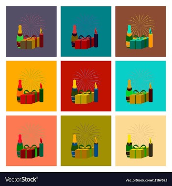 Assembly flat fireworks champagne vector image