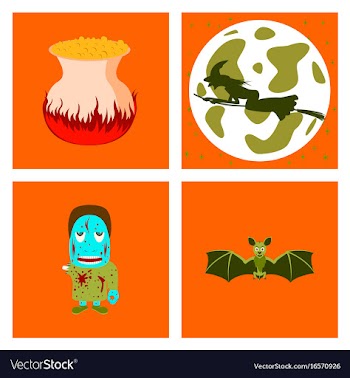 Assembly flat full moon witch cauldron bat zombie vector image