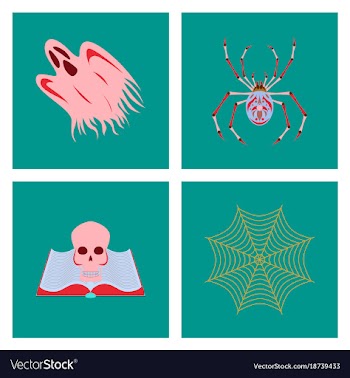 Assembly flat ghost spider book skull spider web vector image