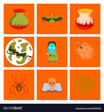 Assembly flat halloween cauldron bat full moon vector image