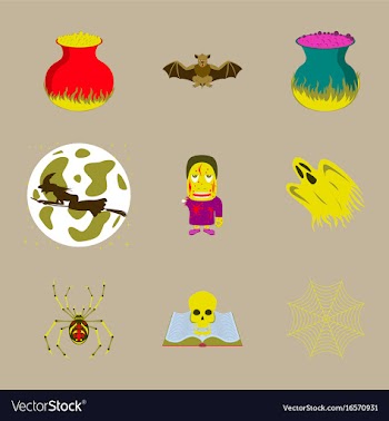 Assembly flat halloween cauldron bat full moon vector image