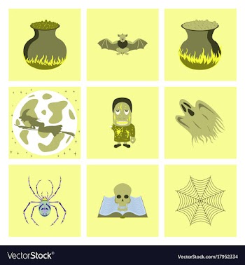 Assembly flat halloween cauldron bat full moon vector image