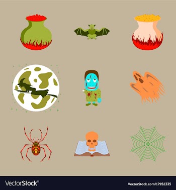 Assembly flat halloween cauldron bat full moon vector image
