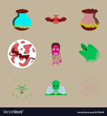 Assembly flat halloween cauldron bat full moon vector image