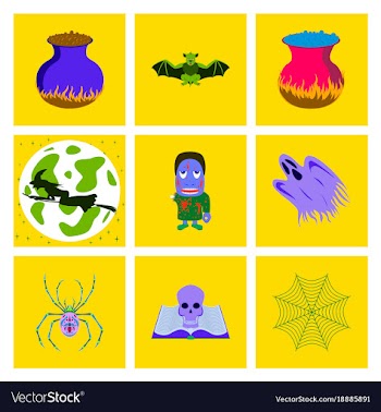 Assembly flat halloween cauldron bat full moon vector image