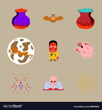 Assembly flat halloween cauldron bat full moon vector image