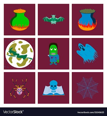 Assembly flat halloween cauldron bat vector image