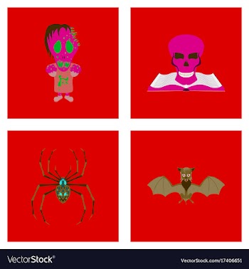 Assembly flat halloween monster book skull potion vector image