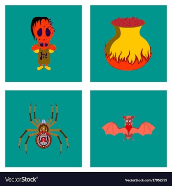 Assembly flat halloween monster book skull potion vector image