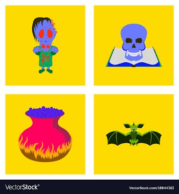 Assembly flat halloween monster book skull potion vector image