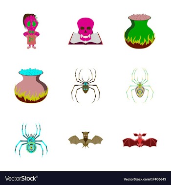 Assembly flat halloween monster spider book skull vector image