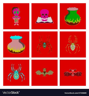 Assembly flat halloween monster spider book skull vector image