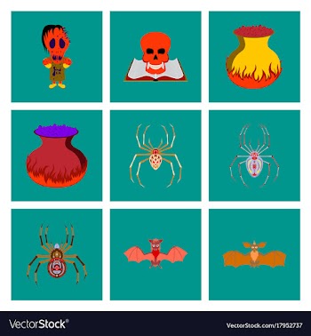 Assembly flat halloween monster spider book skull vector image