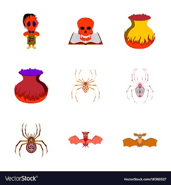 Assembly flat halloween monster spider book skull vector image