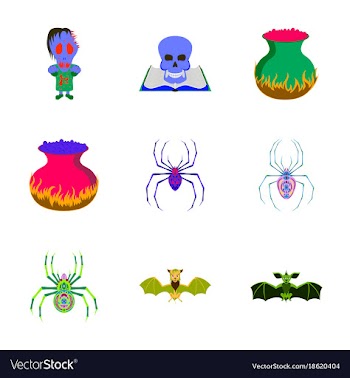 Assembly flat halloween monster spider book skull vector image