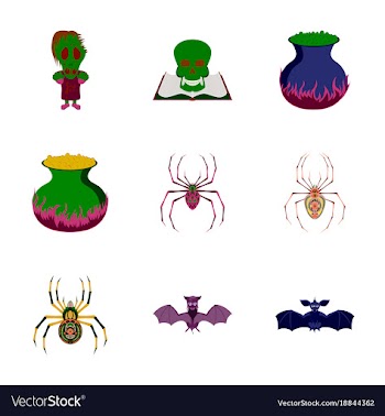 Assembly flat halloween monster spider book skull vector image