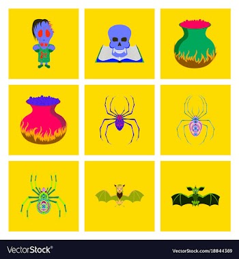 Assembly flat halloween monster spider book skull vector image