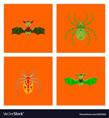 Assembly flat halloween spider bat vector image