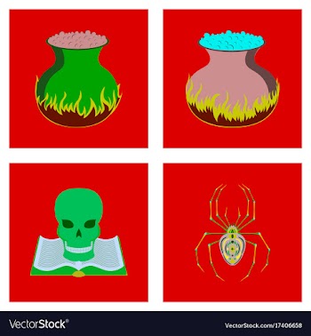 Assembly flat halloween spider book skull vector image